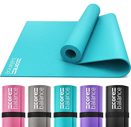 Core Balance Yoga Mat With Strap 6mm Thick Non Slip Foam For Home Exercise (Teal)