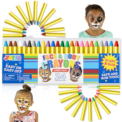 JOYIN Makeup Face Paint Crayons 24 Colors Safe & Non-toxic Face and Body Crayons,Bright Colors Body Makeup Painting for Birthday or Cosplay