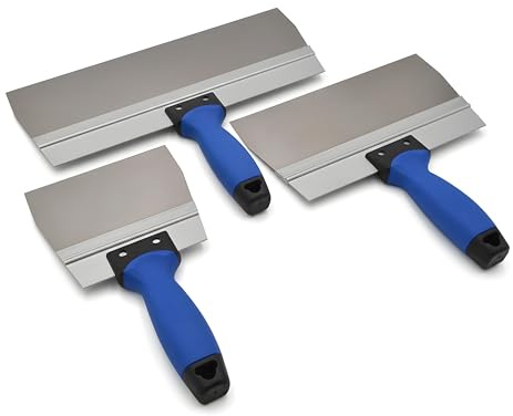 DEWEPRO 3er Spachtelset Mit Edelstahlklingen 150–350x95 Mm – Säurebeständig, Rostfrei – 2-K Softgriff Mit Aluhalter – Breitspachtel Für Trockenbau, Renovierung, Fugen- Und Flächenspachtelarbeiten