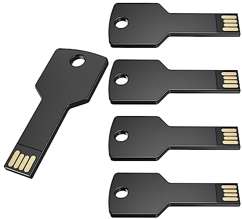 Uflatek USB Stick 4GB Schlüsselform Speicherstick 5 Stück USB 2.0 Flash Drive Schwarz Metall Flash Laufwerk Kreativ Wasserdicht Memory Stick Schlüssel Datenspeicher Geschenk für Geschenk 5er