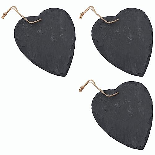 Schieferherz zum Aufhängen mit Juteband Schiefertafel Dekoration Wandeko (3, 10 cm Herz)