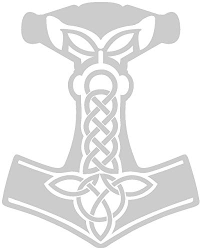 Samunshi® Aufkleber Mjölnir Vikings Wikinger für Auto Motorrad in 15 Größen und 25 Farben (6,4x8cm Silber)