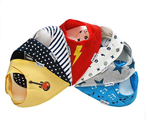 Lovjoy Bandana Halstuch Lätzchen - 7er Pack - Geeignet für den Sommer - 100% Baumwolle und weich für ultimativen Komfort mit Druckknöpfen - für 0-3 Jahre (Design 02)