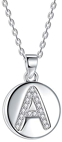 J.Endéar Buchstabe Kette 925 Sterling Silber Brief Initial A Disc Anhänger Halskette für Frauen Freundschaft 40 + 5cm einstellbar