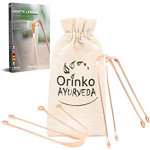 ORINKO Zungenschaber x4 – Zungenreiniger aus 100% Kupfer – Entfernt Beläge & bekämpft Mundgeruch – Antibakterielle Wirkung + E-Book