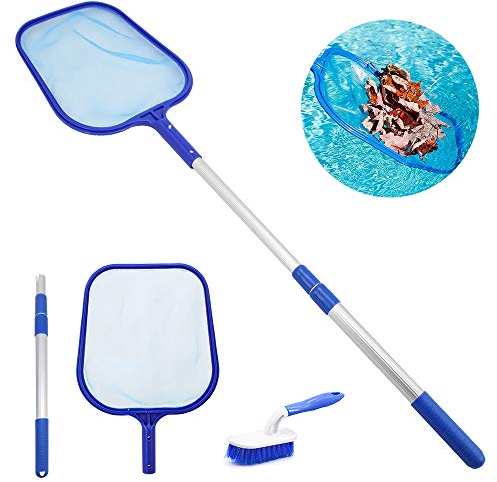 Hot Tub Cleaning Kit Accessories, Fine Mesh Net Swimming Pool Net Leaf Skimmer with 3 Way Telescopic Cleaning Pole, Paddling Pool Brush
