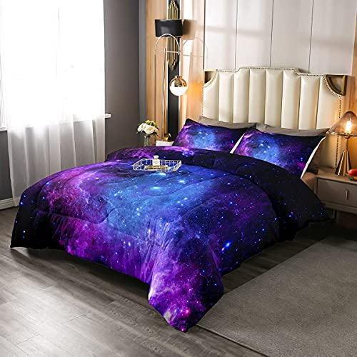 Galaxis Tröster Bettdecke Weltraum Sternenklarer Himmel Steppbett für Jungen Mädchen Teens Luxus Milchstraße 4-Jahreszeiten Daunendecke 135x200cm Ultra weich Chic Blau Lila mit 1 Kissenbezug 80x80cm