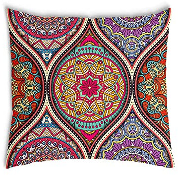 TherapieWelt Dekokissen Zierkissen aus Baumwolle mit Füllung und Kissenbezüge Sitzkissen für Sofa Schlafzimmer Büro Cafe Couchkisen Kissenhülle 45x45cm Mandala Mehrfarbig