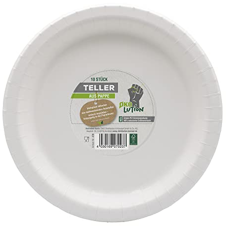 Ökolution 10 platos de BQ de una sola mano, 26 cm, extra grandes y resistentes, con una sola mano, cartón FSC, embalaje respetuoso con el medio ambiente.