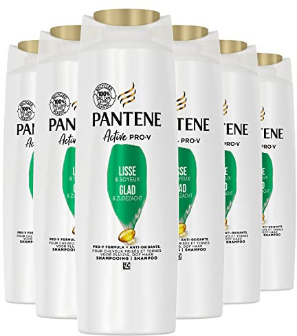 Pantene Active Pro-V Glatt & Seide Shampoo, Formel Pro-V + Antioxidantien, für krauses und diszipliniertes Haar, 6 x 225 ml
