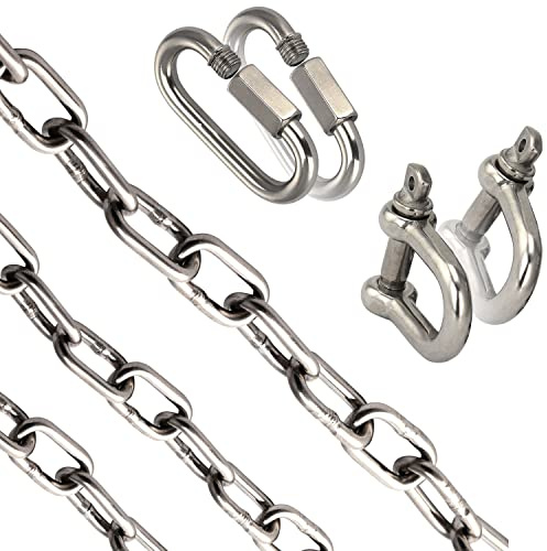 Edelstahl Kette 3 mm (1 Meter) mit Karabiner Schraubverschluss und Schäkel Schekel OPIOL QUALITY®