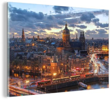 MuchoWow Glasbild Glasfoto Wandbild Bilder Deko 150x100 cm Amsterdam - Luft - Sonne