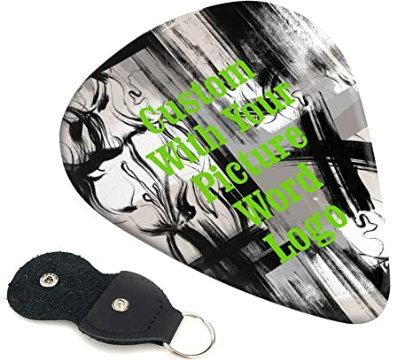 Custom Guitar Picks 6 Pcs-Personalized Picks With Leather Cover-Customized Both Side Printed Plektrum Pick Gifts With Your Name Picture Photo Text Logo Band For Kids Teens Men Women Guitar Players,Cus
