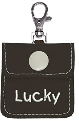 doggymütlich ~ Hundemarkentasche aus Kunstleder, mit Name möglich, Tasche Hundemarke, Steuermarke, dunkelbraun/creme