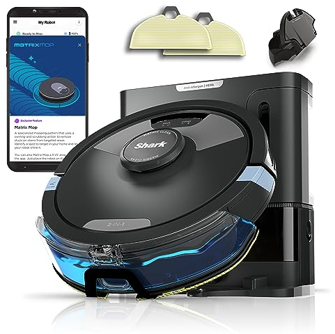 Shark Matrix Plus 2in1 Robot Vacuum & Mop with Sonic Mopping, Matrix Clean, Home Mapping, HEPA Bagless Self Empty Base, CleanEdge, for Pet Hair, Wifi, Black/Silver (RV2610WA)