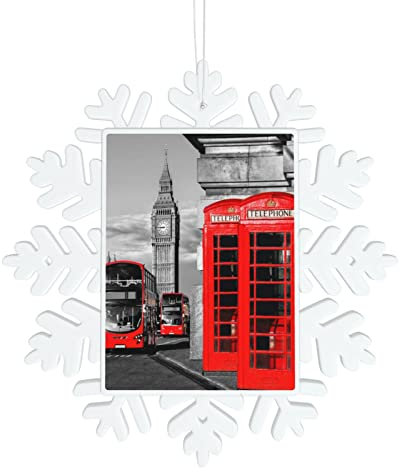 SEMRUAG England UK Retro London Telefondruck Schneeflocke Dekorationen Schneeflocke Dekoration Anhänger für Weihnachten Winter Party Neujahr Home Dekoration