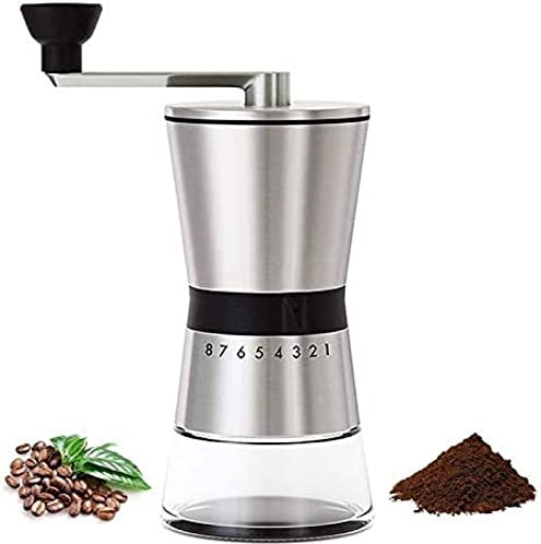 Manuelle Kaffeemühle Mit 8 Einstellbaren Einstellungen, Handkaffeemühle, Tragbare Edelstahl-Kaffeemühle Für Büro, Camping, Reisen, Geschenke Zu Hause,Silber,Uptodate43