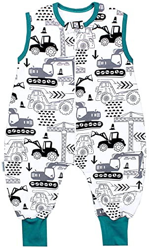 TupTam Sommerschlafsack Baby mit Füßen – Leichter Schlafsack Baby Sommer 0.5 TOG, OEKO-TEX, Farbe: Bagger/Grün, Größe: 80-86