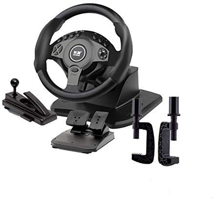 ADITAM 900-Grad-Drehung Rennspiel-Lenkrad mit Pedalen Simulation Auto-Simulator PC-Spiel-Maschinen-Unterstützung European Trucks 2,Schwarz Double The Comfort