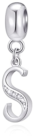 Buchstabe S Charms Initials S Alphabet Anhänger Perlen, 925 Sterling Silber Letra Charm Pendant mit klaren CZ, passen Pandora Schlange Valentinstag Armband, Geschenke für Schwester/Stiefmutter/Sohn