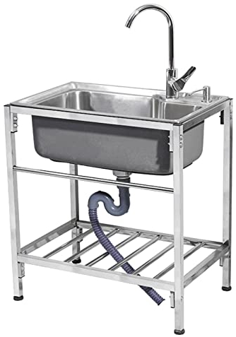 Edelstahl Spülbecken Küche Waschbecken Ausgussbecken mit Ständer freistehende kommerzielle Restaurant Utility Waschstation Handbecken Set mit heißem kaltem Wasserhahn für Wäscherei Outdoor ( Color : S