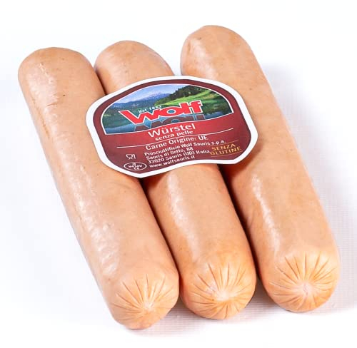 Wolf, Wurst, 3 Stück, Leicht geräuchert mit Buchenholz, Sorgfältig ausgewähltes Schweinefleisch, Glutenfrei, Vakuumverpackt, 250 g (Mindestnettogewicht garantiert)