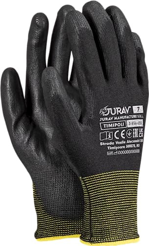 Jurav 12 Paar Timipoli Arbeitshandschuhe PU beschichtet Schutzhandschuhe KFZ schwarz (7)