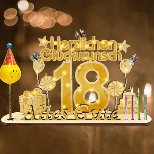 owlfun Holz-Schild Gästebuch 18 Geburtstag, LED Geschenke zum 18 Geburtstag Mädchen Junge,Geldgeschenk 18.Geburtstag,Holz Dekoration Geldgeschenk 18 Geburtstag,DIY Geschenk