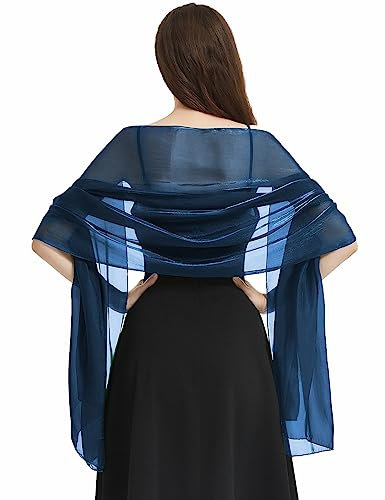 heekpek Schal Damen Elegant Stola Damen Festlich Leicht Transparenter Glitzer Tücher und Wickel für Damen Premium Polyester Seidenschal Damen Ganzjährig, Dunkelblau