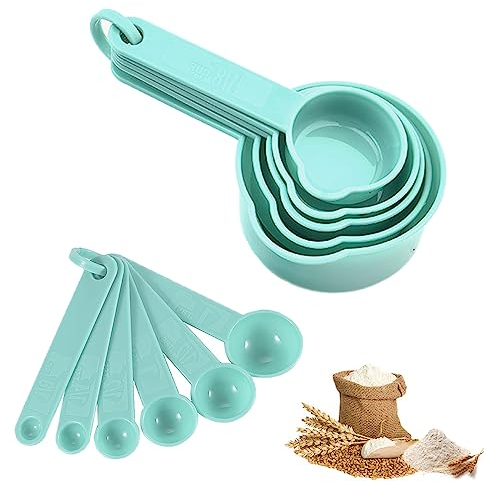 Juego de Cucharas Medidoras, 11 Piezas Juego de cucharas y tazas medidoras, 5 tazas medidoras y 6 cucharas medidoras para Medir Ingredientes Secos y Líquidos, Verde