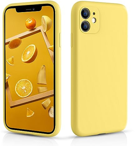 CALOOP Slim-Fit for iPhone 11 Case,Skin Soft Liquid Silicone,Sturdy Hard Frame Shockproof Cover with Anti-Scratch Microfiber Lining,Full Protection for Screen and Lens,6.1 inch(Lemon Yellow)