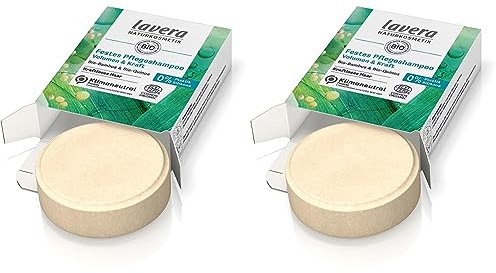 lavera, Festes Pflegeshampoo Volumen Kraft Shampoo ohne Silikone zertifizierte Naturkosmetik mehr Volumen und Stärke leichte Kämmberkeit 50 g, Weiß, frisch (Packung mit 2)
