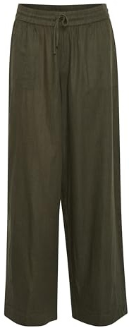 Kaffe Damen Women's Casual Pants Elastic Waist Wide Legs Full-Length Pockets Hose, Forest Night,