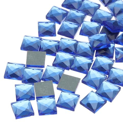 QUARKZMAN 50 Stück Acryl-Strasssteine mit flacher Rückseite 12 mm tiefblau | künstlicher Edelstein, quadratisch, zum Basteln Schminken Modeschmuck Herstellung