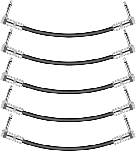 iLitLuk Cable de Conexión para Guitarra de 6.35 mm, Cable Patch para Pedale, 5 Unidades, Enchufe de Cable de Pedalera para Guitarra Bajo Pedal de Efectos Amplificador Piano con Teclado Mezclador, 15cm