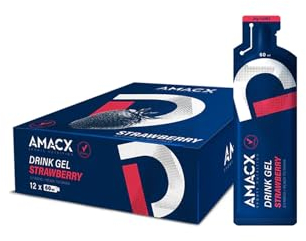 AMACX Energy Gel – Gel Energetique Velo et Course a Pied – Paquet de 12 – Gel sportif avec maltodextrine et Electrolyte – 30g de Glucides et 200mg de Sodium – Fraise