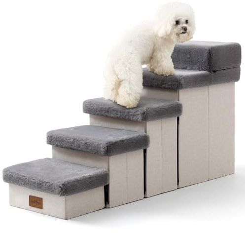 COZY KISS Haustiertreppe für Kleine Hunde mit Stauraum, Hundetreppe Faltbare für Vorsitz, Hunde Treppe Hunderampe mit Rutschfestem Boden, Lecksichere, Bis Zu 80kg (Grey, 33x101x54cm, 5)