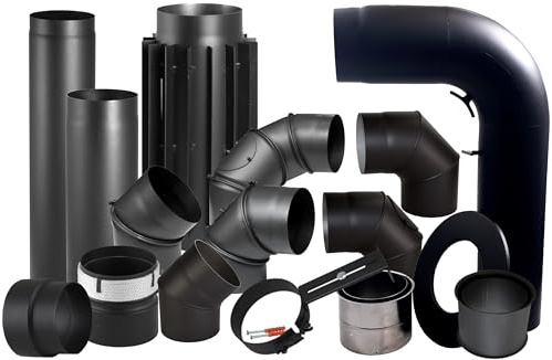 Ofenrohr Kaminrohr Bogen Abgasrohr Rauchrohr Rosette Wandfutter Ø DN 150 mm 2 mm Stahlrohr schwarz (Bogen 45°)