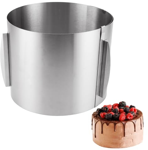 YAYODS Tortenring Hoch 20cm - Edelstahl Kuchenring Ø 16-30 cm - Verstellbar Tortenring Backring mit Skala - Backrahmen Rund - Hoher Tortenring für die Zubereitung Creme,Schicht, Kuchen und Torten