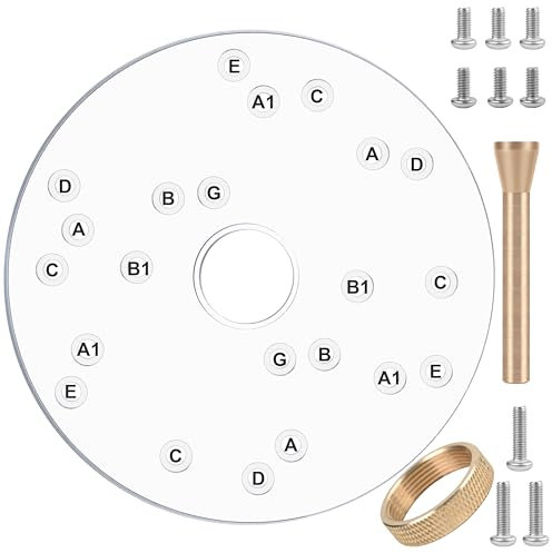 6-1/2 Router Base Plate, Clear Acrylic, Letter-Marked Holes, w/BrassCentering Pin &Brass Nut, Screws for Trim Routers (6-1/2 Circle)
