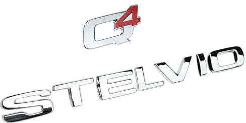 Scritta 3D baule in metallo Stelvio Q4 logo base nero, Compatibile con Alfa Romeo Stemma adesivo scritta portellone sportivo Stelvio Stelvio accessori Stelvio (Q4+STELVIO Argento)