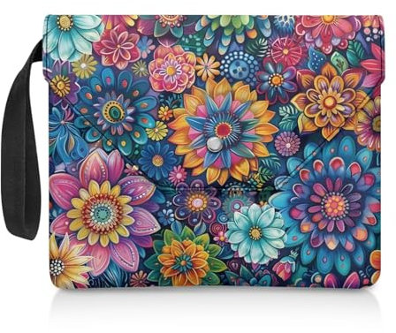 ZIATUBLES Large Size Book Sleeve Bohemian Flower Print Book Protector Covers, 30 x 24 CM Paperback Book Pouch for Book Lover Book Holder Organizer with Carrying Rope