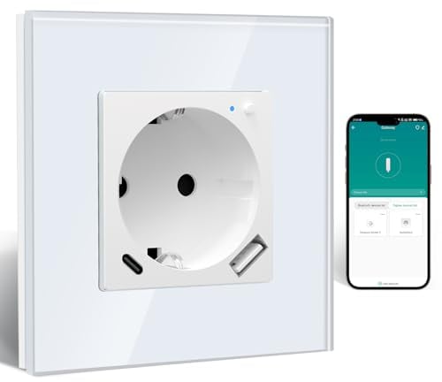 BSEED Enchufe ZigBee con Cargador Rápido USB C 20W con Medición de Corriente,Schuko WLAN Empotrada para Alexa/Google Home, Enchufe Inteligente 16A,1 Gang Blanco(Requisito del Gateway Hub)