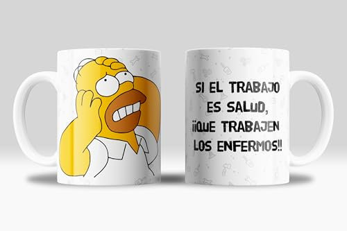 Taza de Céramica Divertida Trabajo - Humor y Risas en la Oficina con Frases Graciosas | Regalos Originales y Graciosos| 350ml (Taza el trabajo es salud)