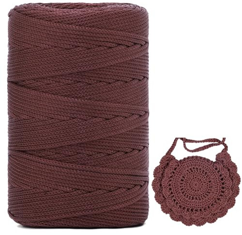 Polyester Makramee Garn 3mm X 225m,Makramee Band,Makramee Kordel 100% Polypropylene Yarn Makramee Schnur Kordel Garn Zum HäKeln FüR Makramee Blumenampel Deko KnüPfen Taschen Diy (Dunkelbraun, 1 Pcs)
