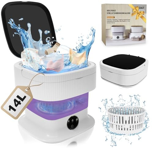 Portable Mini Waschmaschine Mit Schleuder - 14L 40W Camping Waschmaschine Mini Washing Machine Faltbare, Kleine Waschmaschine Mobile Waschmaschine für Babykleidung Unterwäsche Reise(Ultra-Reinigung)