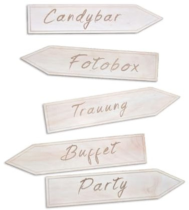 Holzura - Party Holzschilder Für Hochzeitswegweiser | Set Mit 5 Pfeilen Aus Holz