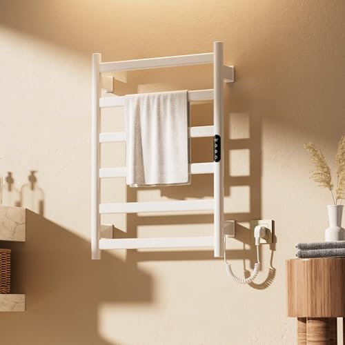 OihPaw Scaldasalviette Elettrico,Bianco Montato a Parete termoarredo da Bagno,Le Dimensioni Sono:700×500mm,con Touch Screen,Timer e Temperatura Regolabile scalda Asciugamani Elettrico