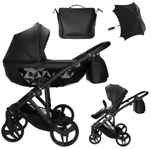 Junama Kinderwagen Diamond Classic 03 Schwarz - 2in1 3in1 4in1 + Sonnenschirm (2 in 1)