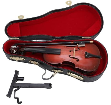 Cheotime Holz Miniatur -Cello -Modell, Mini Musikinstrument Replikmodell mit Stand Bow Case Dollhouse Accessoires Modell für Schlafzimmer Bürodekoration